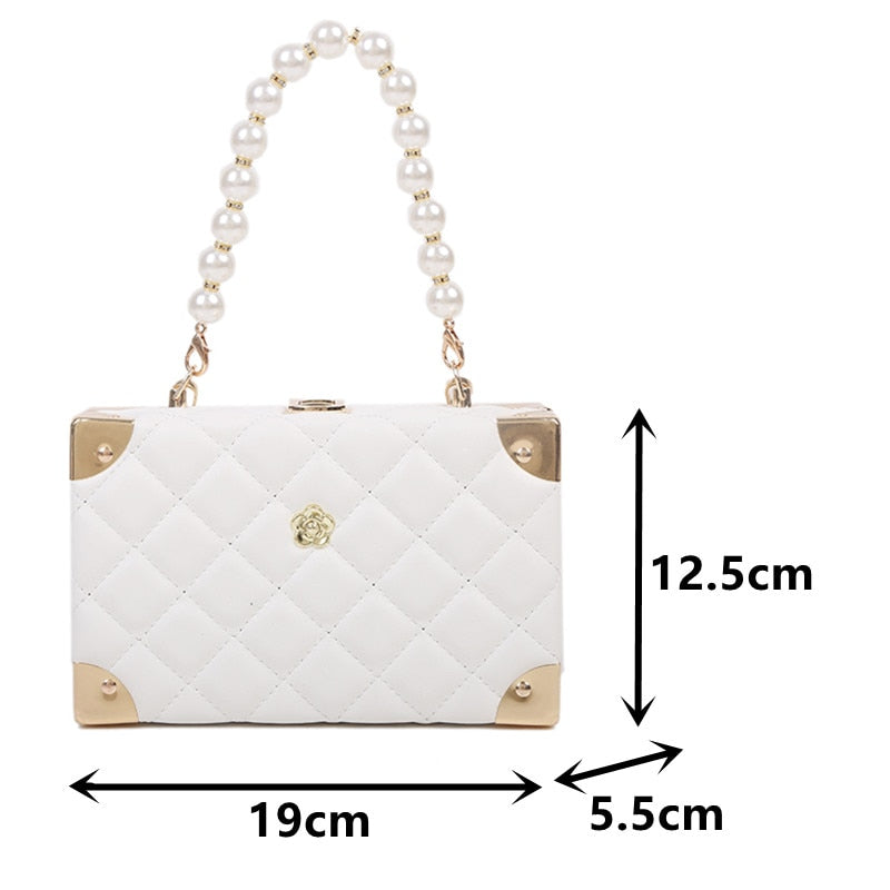 eybag Rhombus Lattice Shoulder Handbags for Women Luxury Leather Crossbody Bag Pearl Chain Tote Bag Ladies Solid Color Messenger Bags