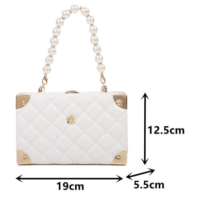 eybag Rhombus Lattice Shoulder Handbags for Women Luxury Leather Crossbody Bag Pearl Chain Tote Bag Ladies Solid Color Messenger Bags