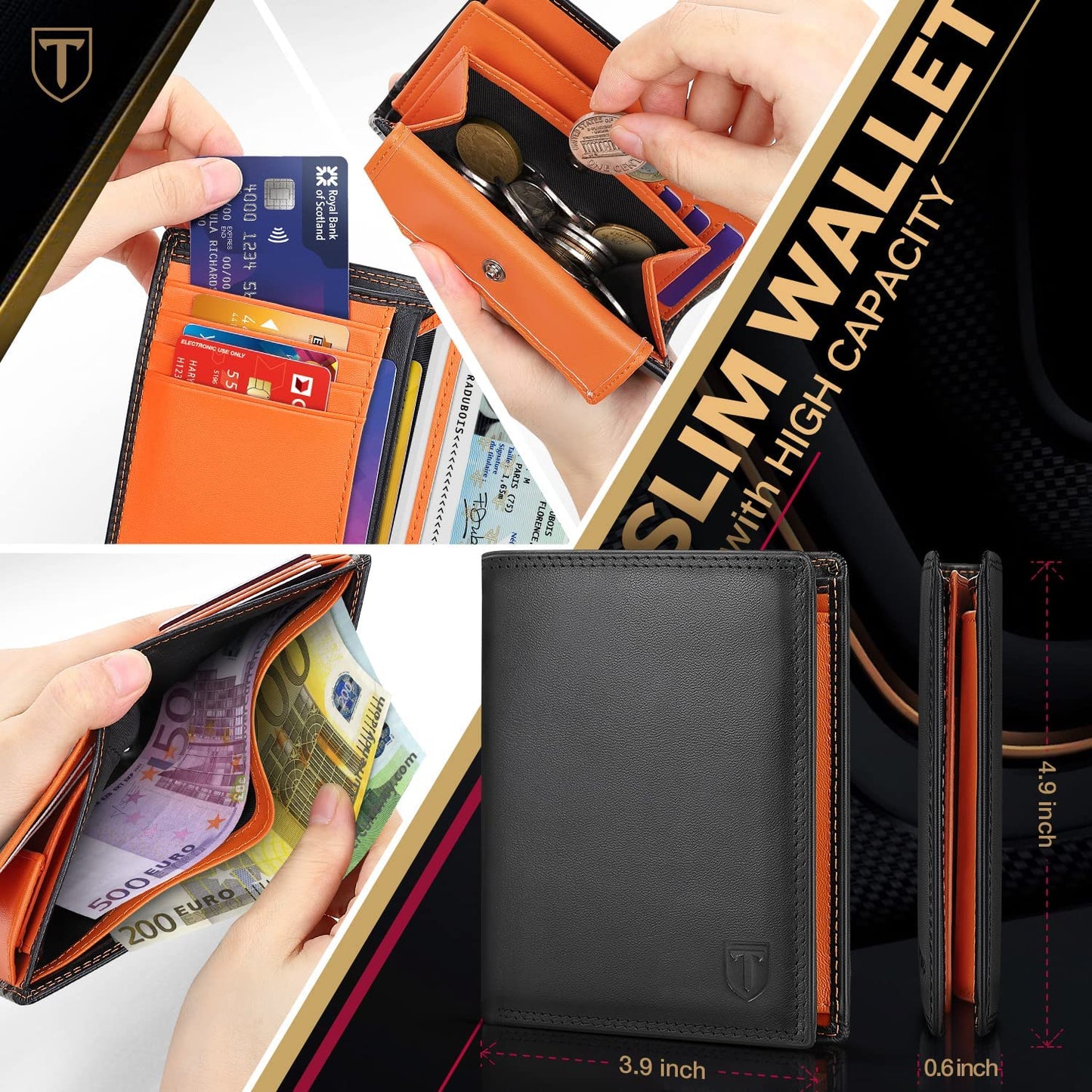 eybag Wallets Mens RFID Blocking Genuine Leather with 12 Credit Card Holders Coin Pocket 2 Banknote Compartments ID Window