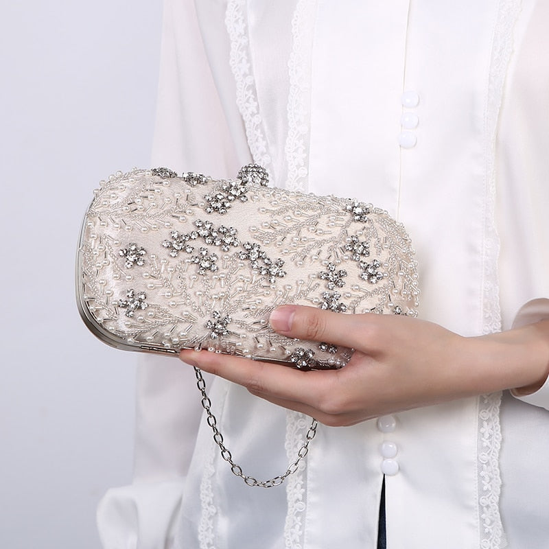 eybag Women's Clutch Bag Crystal Pearl Clutch Purse Luxury Handbag Embroidery Evening Bag Wedding Bag for Bridal Shoulder Bag