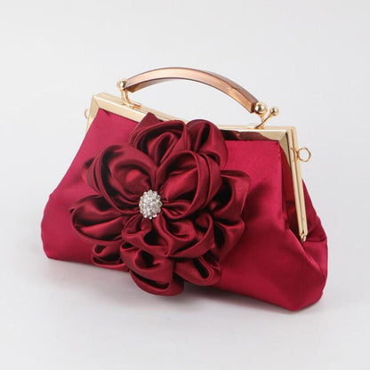 eybag Satin Flower Clutches Handbag Women's small Evening Bag Diamond Wedding Purse elegant Chain Shoulder Bags champagne red