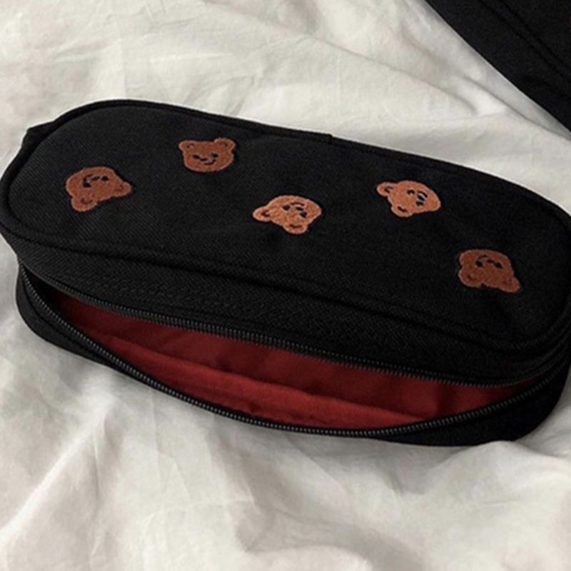 eybag Kawaii Bear Embroidery Canvas Pencil Bag Pen Case Kids Gift Cosmetic Stationery Pouch Office School Supplies