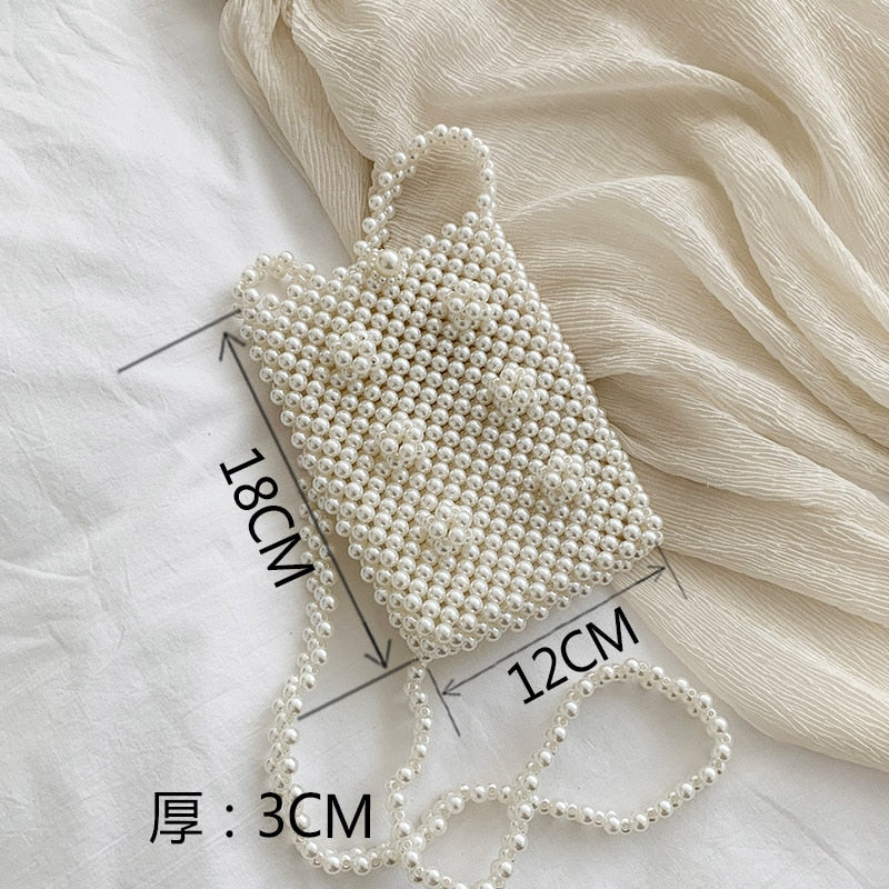 Lkblock Mini Pearl Bag Handmade Vintage EVA Beaded Fashion Banquet Party Shoulder Bag Female 2022 Wedding Bags Luxury Women's Coin Purse