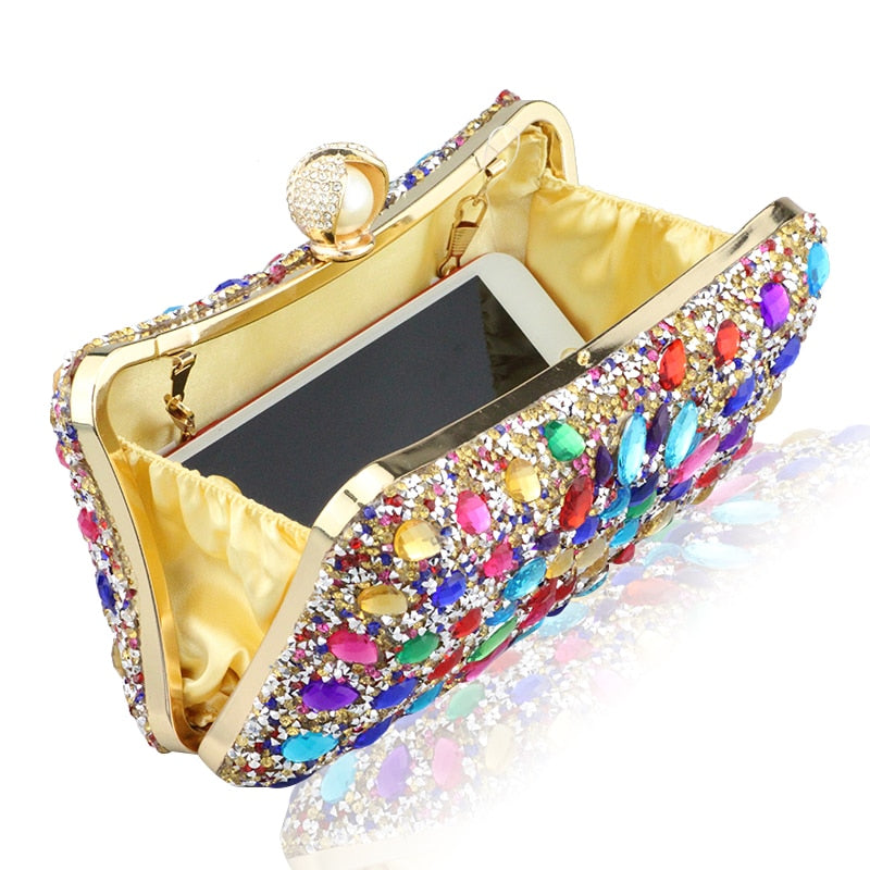 Lkblock New Shoudler Square Shape Women Evening Bag Diamond With Crystal Day Clutch Lady Wallet Party Banquet  Wedding Pouch Purse