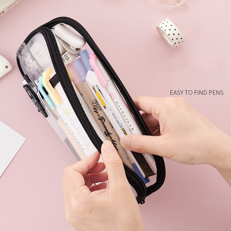 eybag 1pcs Angoo Transparent Mesh Pencil Case Pen Bag High Quality Ice Cream Color Storage Pouch Organizer for Stationery School A6452