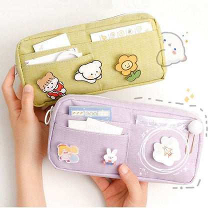 eybag Purple Canvas Pencil Case Cute Animal Badge Pink Pencilcases Large School Pencil Bags for Maiden Girl Stationery Supplies