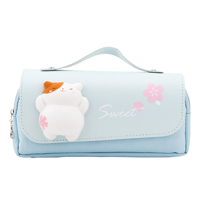 eybag Sakura Pencil Bag PU Leather Pen Case Kawaii Stationery Ruler Pouch for School Girl Sweet Eraser Holder Gift Box Flowers Storage