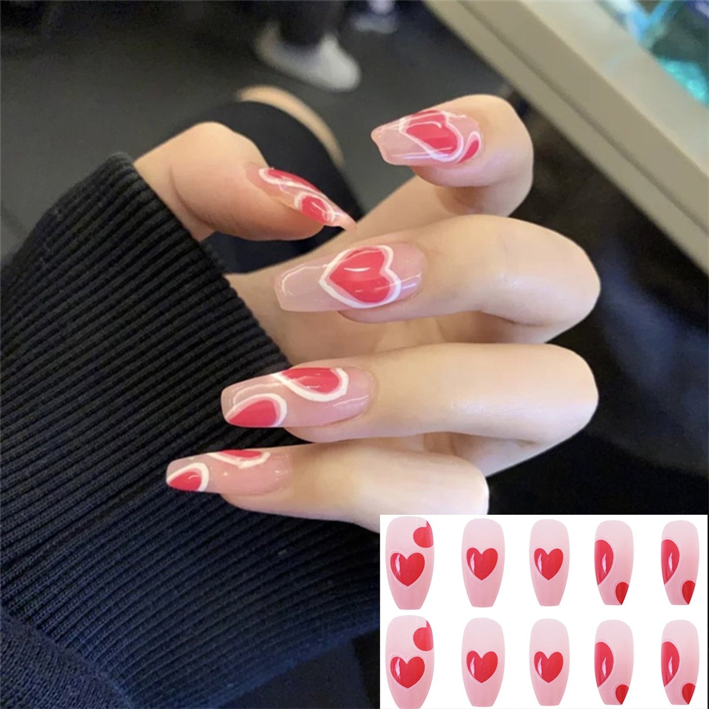 gifts for women hot sale new 24PCS Fake Nails With Glue Rhinestones Long Coffin Flame Press on Nails Detachable French Stick on Nails Art DIY faux ongles