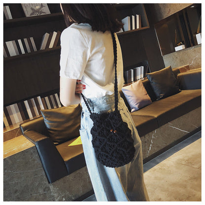 Lkblock Cotton Rope Woven Women's Shoulder Bag Bohemian Handmade Crossbody Bags Knitted Summer Bucket Straw Beach Bag Female Handbags