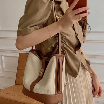 eybag Korean Patchwork Women Bucket Shoulder Bags Canvas Female Handbag and Purses Large Capacity Crossbody Bag Ladies Composite Bags