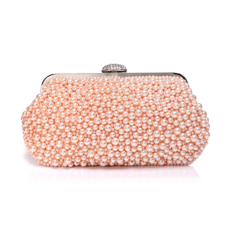 eybag  Beaded Wedding Bridal Evening Bags Hollow Fashion Women Clutch Pearl Diamonds Handbags Shell Design for Party Diner Purse