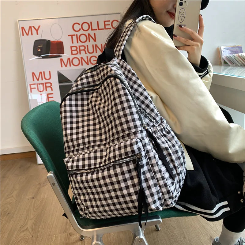 eybag School Backpacks Plaid Pattern Women's Backpack Fashion College Students School Bags for Girls Teenager Casual Female Schoolbag