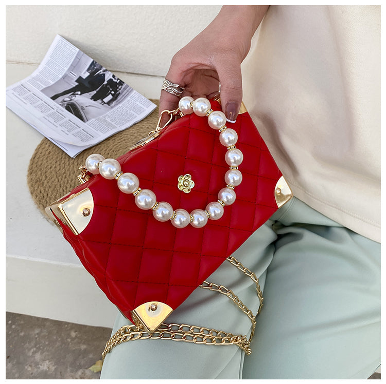 eybag Rhombus Lattice Shoulder Handbags for Women Luxury Leather Crossbody Bag Pearl Chain Tote Bag Ladies Solid Color Messenger Bags