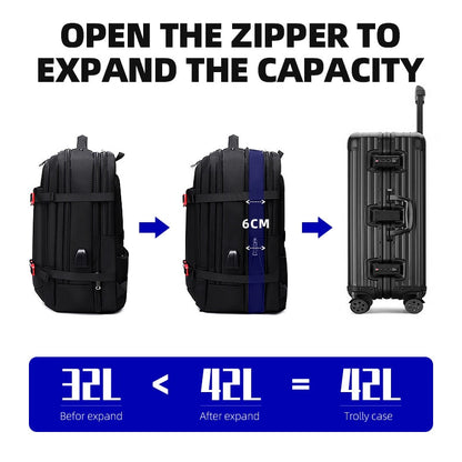 eybag 42L Male Expandable Large Capacity Travel Backpack Men 17 inch Laptop USB Recharging Multi-layer Space Travel Male Bag