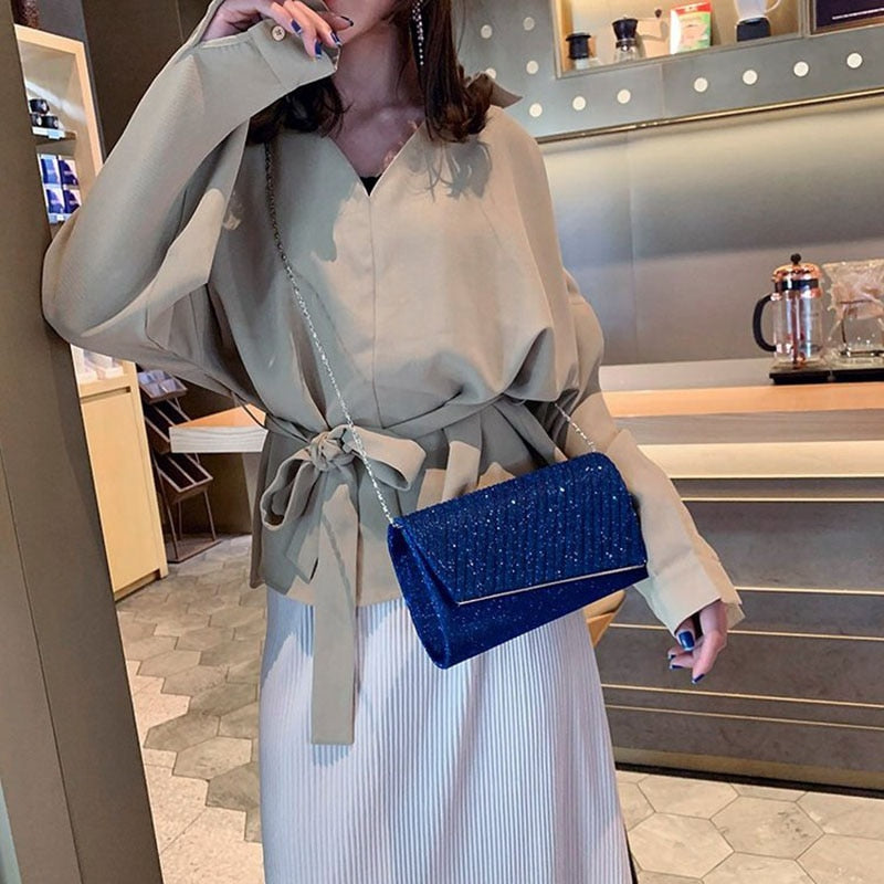 eybag Women's Elegant Blue Evening Bags Fashion Wedding Clutches Party Purse Female Handbag Small Chain Shoulder bag FTB323