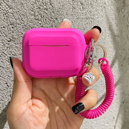 eybag Case For Airpods 1/2/3 Silicone Solid Color Protective Earphone Cover For Apple Air Pods Pro with Spring Fexible Chain Keyring