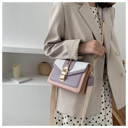 Lkblock Fashion chain lady Sling bag Panelled color PU Leather Crossbody Bag For Women 2022 new Wide strap Shoulder Messenger Bag Ladies