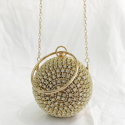 eybag Shiny Diamonds Beaded Metal Round ball Evening Bags Women's  Luxury Chain Shoulder bag Bling mini Clutches Party Purse B409