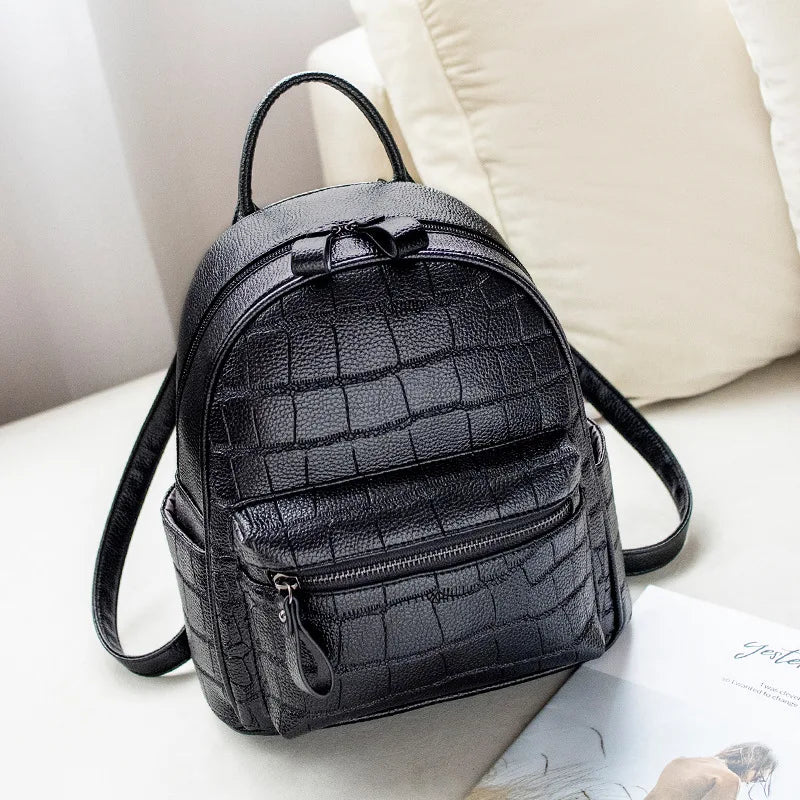 eybag Fashion Crocodile women Backpack small Brand design Schoolbags For Girls Daypack bagpack PU Leather female Travel Bags black