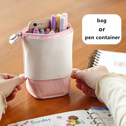 eybag Pop-up Pencil Case Telescopic Holder Stationery Case PU Corduroy Stand-up Transformer Bag Large Capacity Gift For Kids