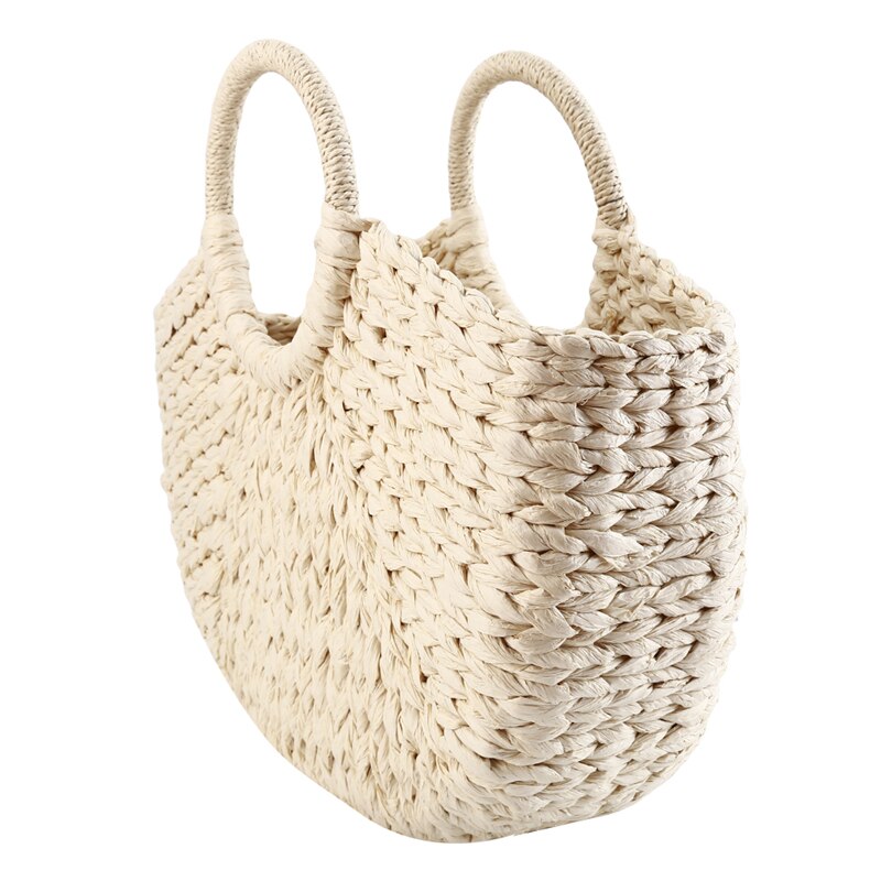 eybag New Straw Bag 2022 Women Hand-Woven Hollow Handbag Moon Shape Rattan Bag Big Capacity Drawstring Handbag Casual Travel Beach Bag