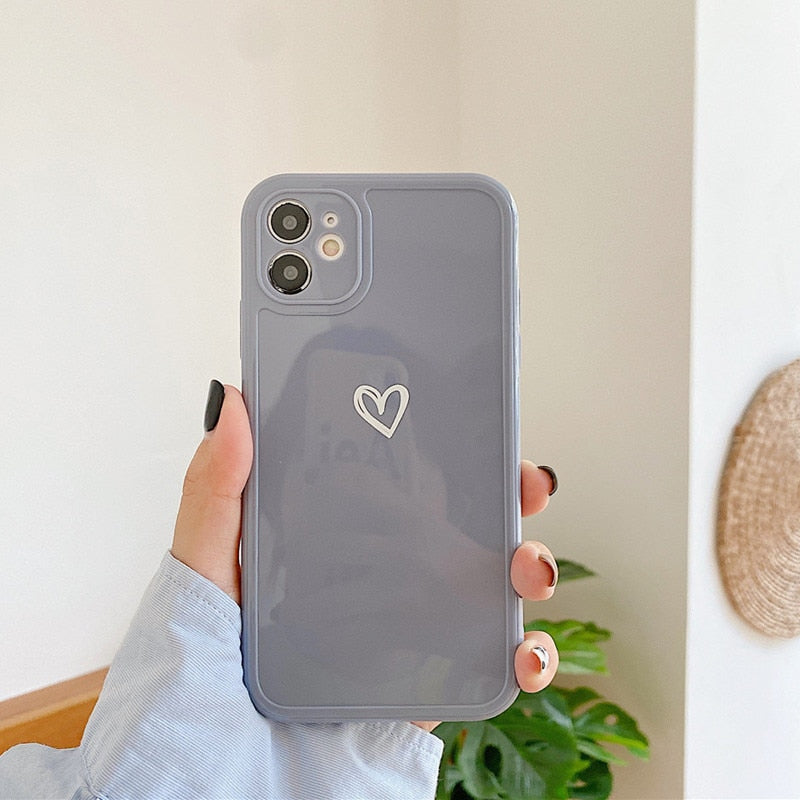 eybag Heart Camera Protection Phone Case For iPhone 11 12 13 Pro SE 2020 7 8 Plus X XR XS Max Candy Color Glossy Soft TPU Cover