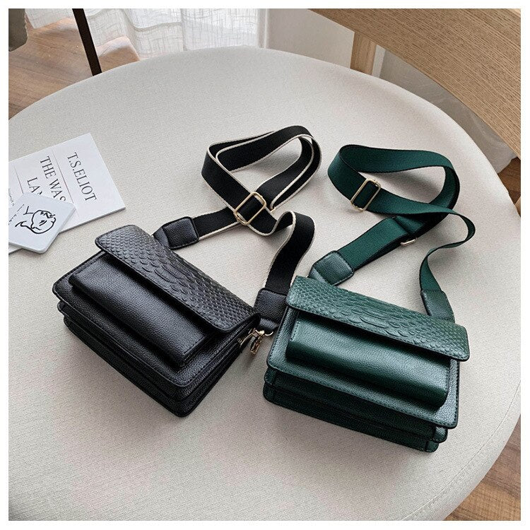 eybag Vintage Alligator lady Sling bag PU Leather Crossbody Bag For Women 2022 new Wide strap Shoulder Messenger Bag Ladies handbag