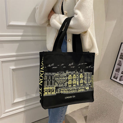 eybag Women Literature and Art Shoulder Canvas Bags Fashion Printing Student Simple Korean Casual Shopping Bag Large Capacity Tote Bag