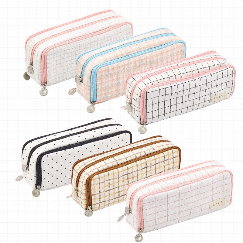 eybag Large Capacity Pencil Case Grid Canvas Pencilcase Student Pen Holder Supplies Pencil Bag School Box Pouch Stationery