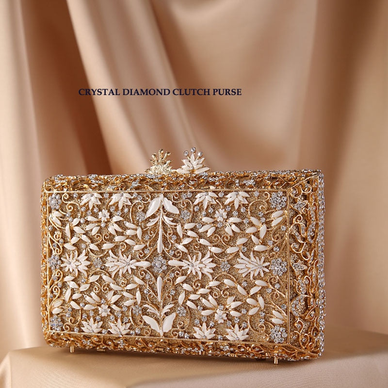 eybag Women 2022 Diamond Drip Floral Evening Bags Clutches For Party Wedding Rhinestones Evening Bag Clutch Purse Wallet Gold