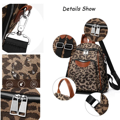 eybag  Women Backpack Vintage Leopard Bagpack Schoolbag for Teenagers Girls Multifunctional Backpack Female Shoulder Bag