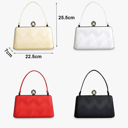 eybag PU Leather White Retro Handbag Women Evening Clutch Bag Wedding Party Purse Simple Banquet Chain Shoulder Bag