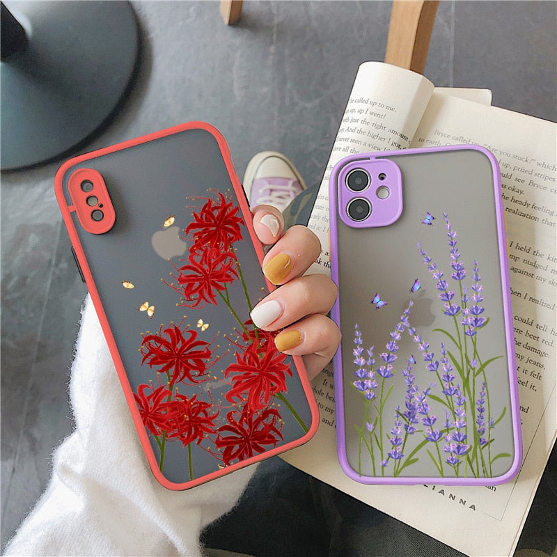 eybag Butterfly Lavender Higan Flower Phone Case For iphone 6s 7 8 plus SE 2 12 13 mini 11 pro max X XR XS Max Hard Shockproof Case