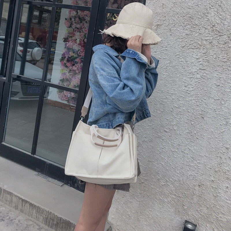 eybag Women's Tote Bag Casual Canvas Large Capacity Shopping Female Crossbody Schoolbags Solid Shoulder Shopper Bags For Women Handbag