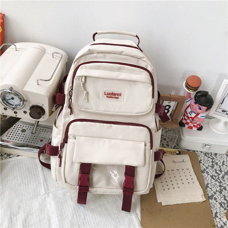 eybag New Multi-pocket Waterproof Nylon Women Backpack Female Cute Book Bag College Teenage Girls Buckle Schoolbag Kawaii Backpacks