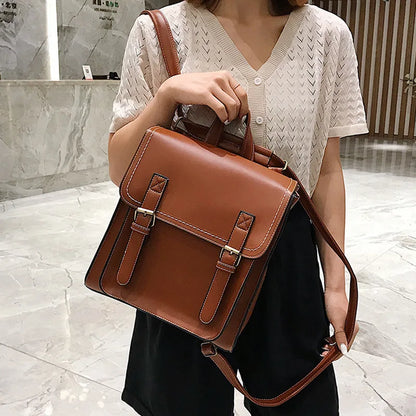 eybag Preppie style women Backpack Pu Leather Shoulder Bag multi-function Female Backpack Vintage School Bag for Girls Leisure Bag Sac