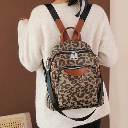 eybag  Women Backpack Vintage Leopard Bagpack Schoolbag for Teenagers Girls Multifunctional Backpack Female Shoulder Bag