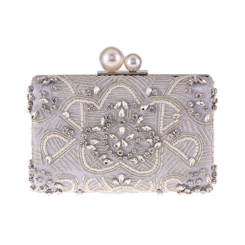 eybag Apricot Silver Crystal Clutch Bags Handmade Beaded Pearl Wedding Clutch Purse Luxury Handbags Women Shoulder Bags