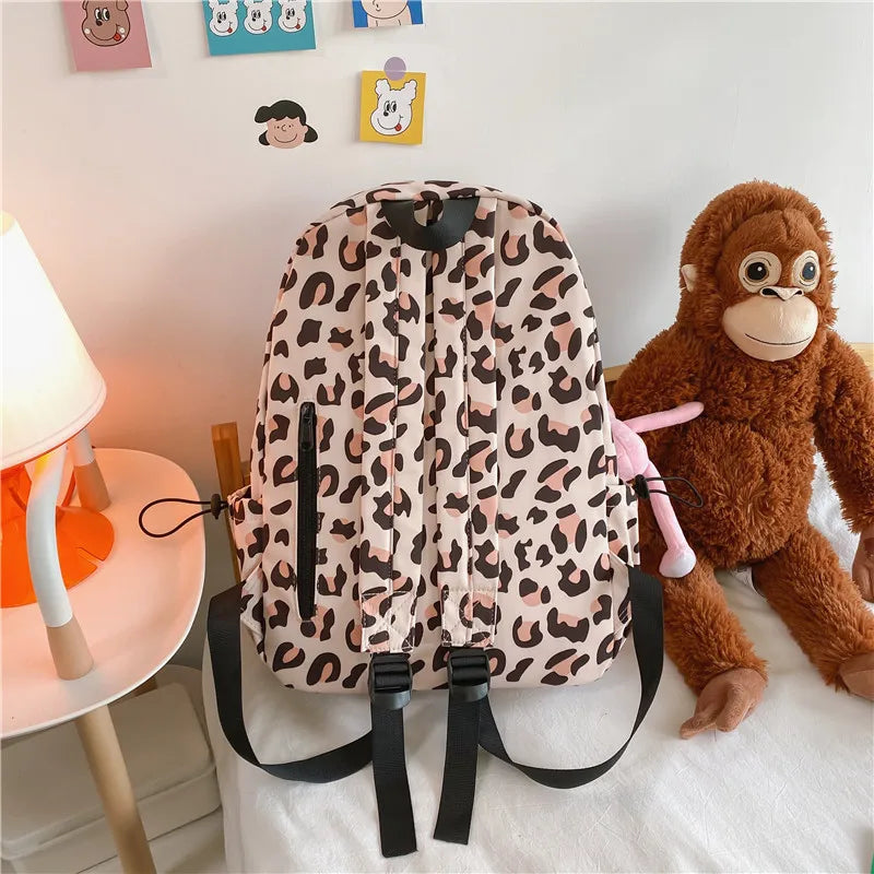 eybag Large Capacity Waterproof Fashion Nylon Women Backpack Female Leopard Print Travel Computer Bag College Girls School Bag