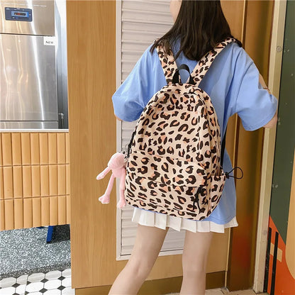 eybag Large Capacity Waterproof Fashion Nylon Women Backpack Female Leopard Print Travel Computer Bag College Girls School Bag