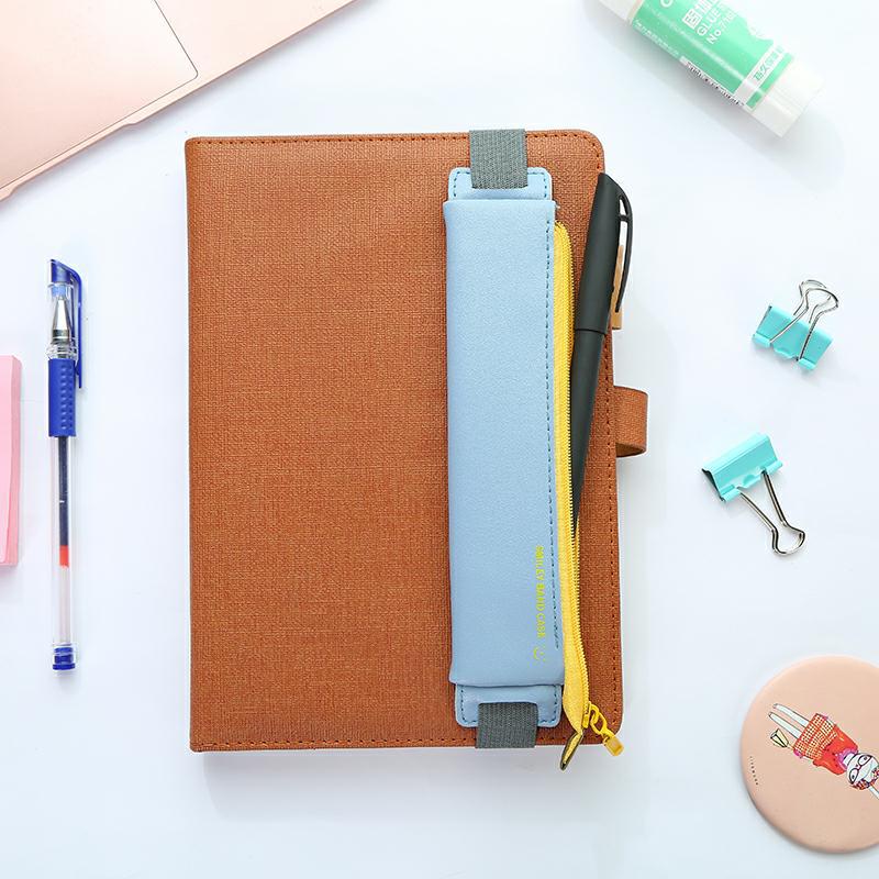 eybag Luxury Pu Leather Elastic Buckle Pencil Case for Book Notebook Fashion Pen Bag School Pen Case for Office Meeting Easy Carry