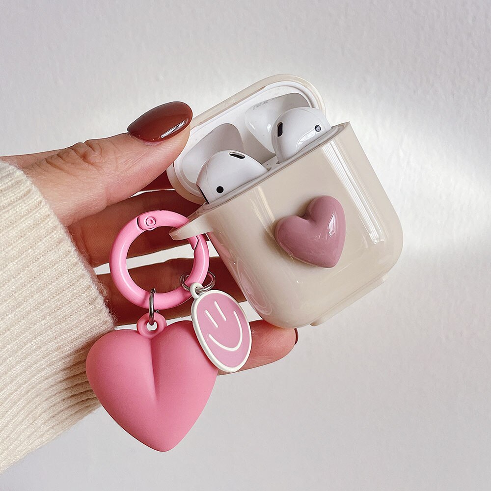 eybag 3D Heart Love Cute Silicone Earphone Accessories Case for AirPods Pro 2 3 Air Pods Cover Case Creative Smile Ornament Keyring