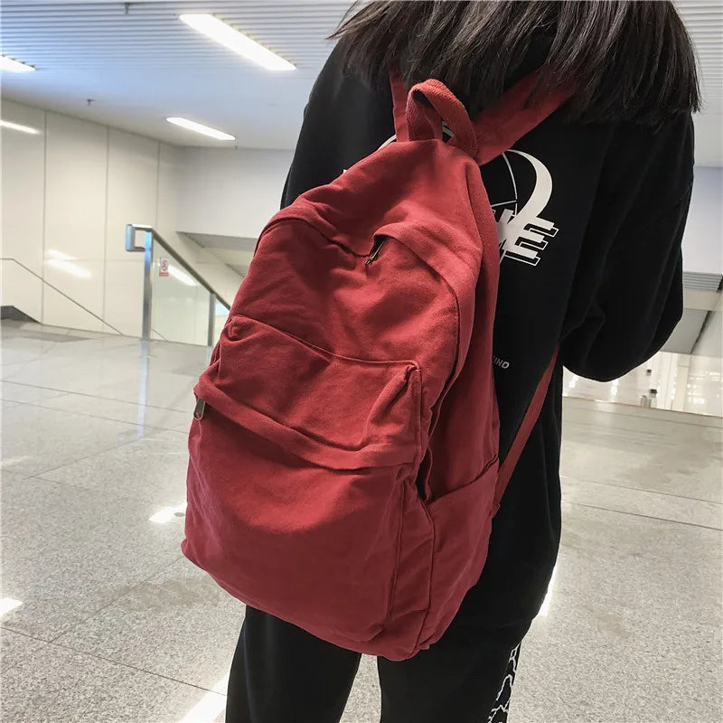 eybag Green 100% Cotton Backpacks Solid Black Shoulder Bag Soft Canves Lesure Or Travle Bag Minimalist style Unisex School Bag