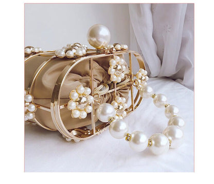 eybag Women's Evening Clutch Bag Hollow Out Pearl Flowers Beaded Metallic Wedding Clutch Purse Bucket Handbag for Party ZD1626