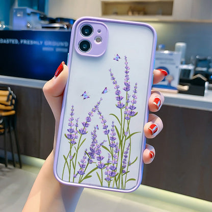 eybag Butterfly Lavender Higan Flower Phone Case For iphone 6s 7 8 plus SE 2 12 13 mini 11 pro max X XR XS Max Hard Shockproof Case