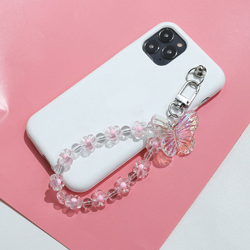 eybag Butterfly Flower Keychain Trendy Transparent Bead Lanyards Keyring Mobile Phone Chains for Women Car Keys Bag Decor Pendant