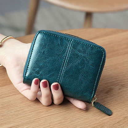 eybag Billfold Oil Wax Genuine Leather Wallets Women Short Mini Clutch Purse Soild Coin Pocket Credit Card Holder Cowhide Bag