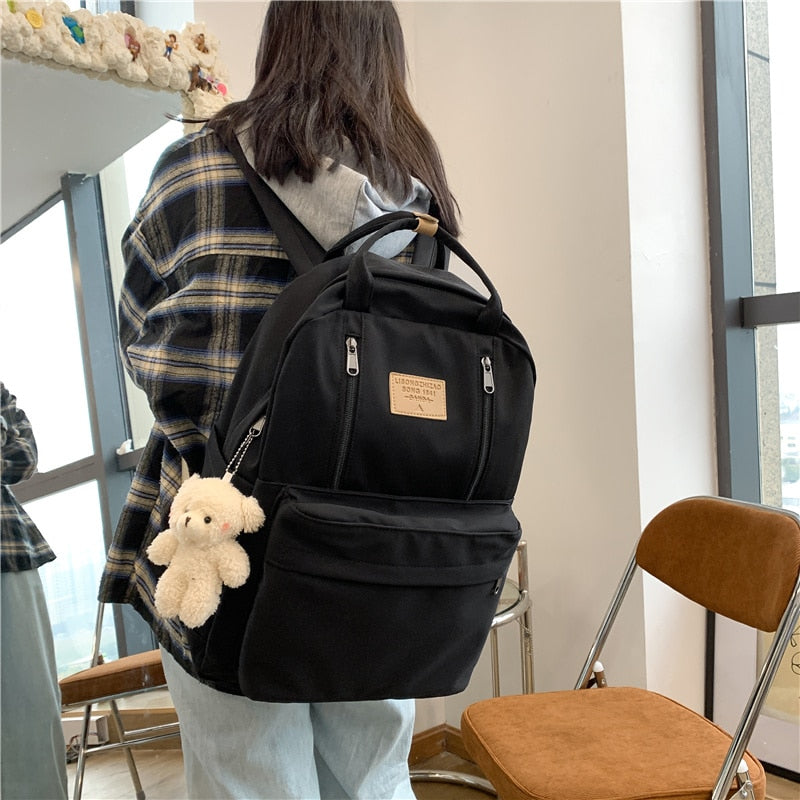 eybag Multifunction Double Zipper Women Backpack Teenager Girls Laptop Backpack Student Shoulder Bag Korean Style Schoolbag