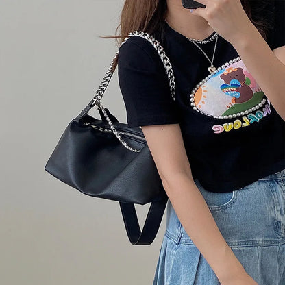 eybag Fashion Women Messenger Bag PU Leather Elegant Chain Money Purse Shoulder Crossbody bags Pouch Solid Color ladies Handbags black