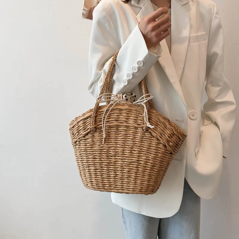 eybag Summer Straw Beach Bag Handmade Woven Women Shoulder Bags Rattan Bags Bohemian Casual Woven Shoulder Totes Handbag Big Capacity